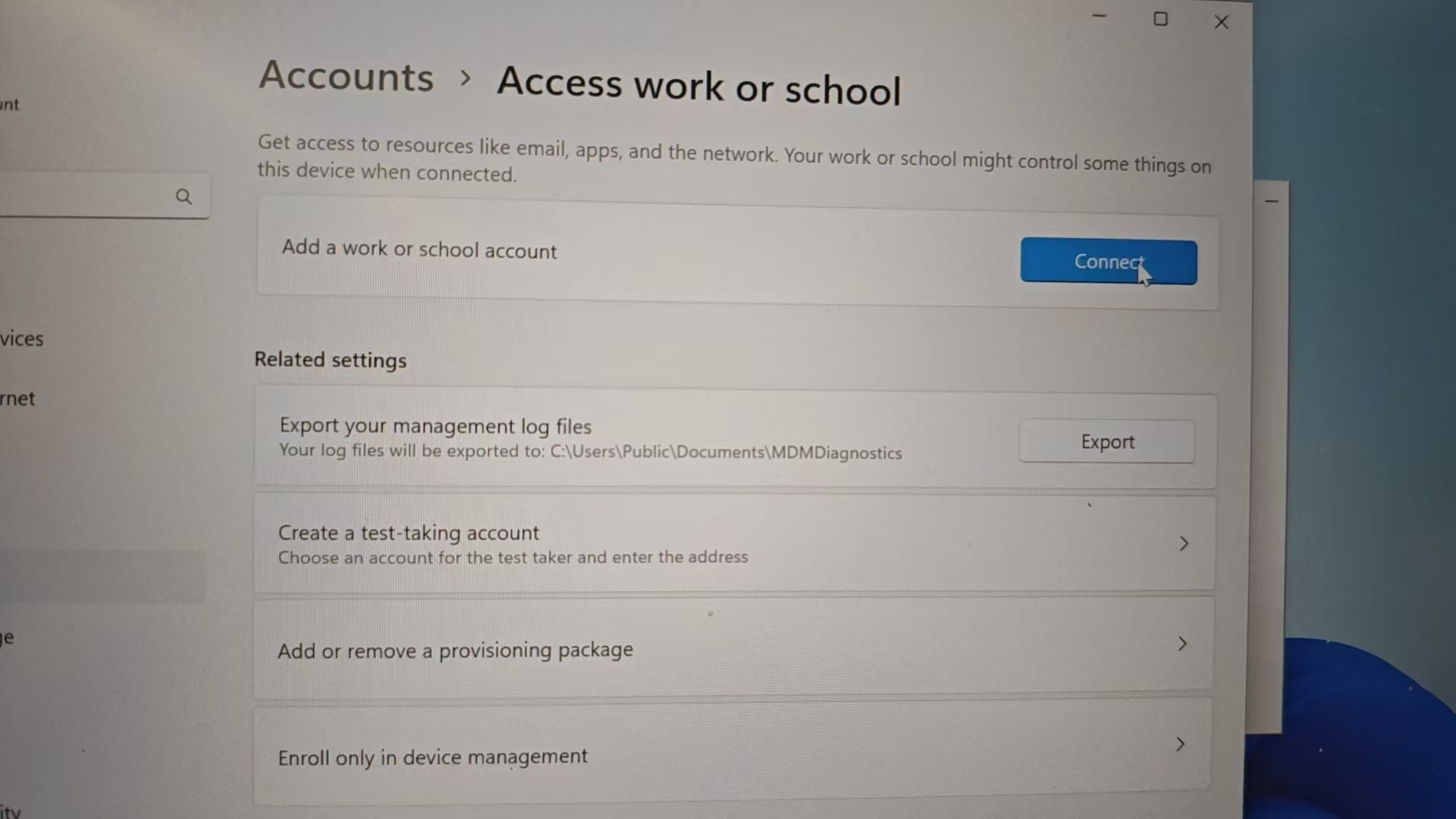添加工作或学校账户